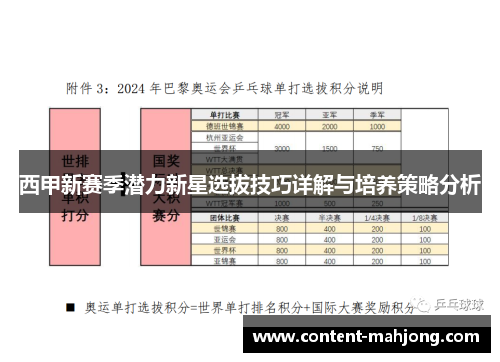 西甲新赛季潜力新星选拔技巧详解与培养策略分析