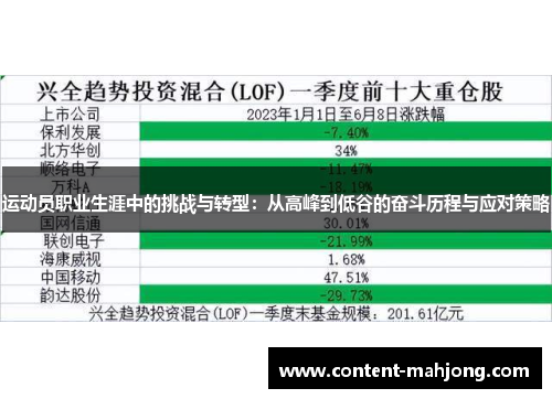运动员职业生涯中的挑战与转型:从高峰到低谷的奋斗历程与应对策略 运动员职业生涯中的挑战与转型:从高峰到低谷的奋斗历程与应对策略